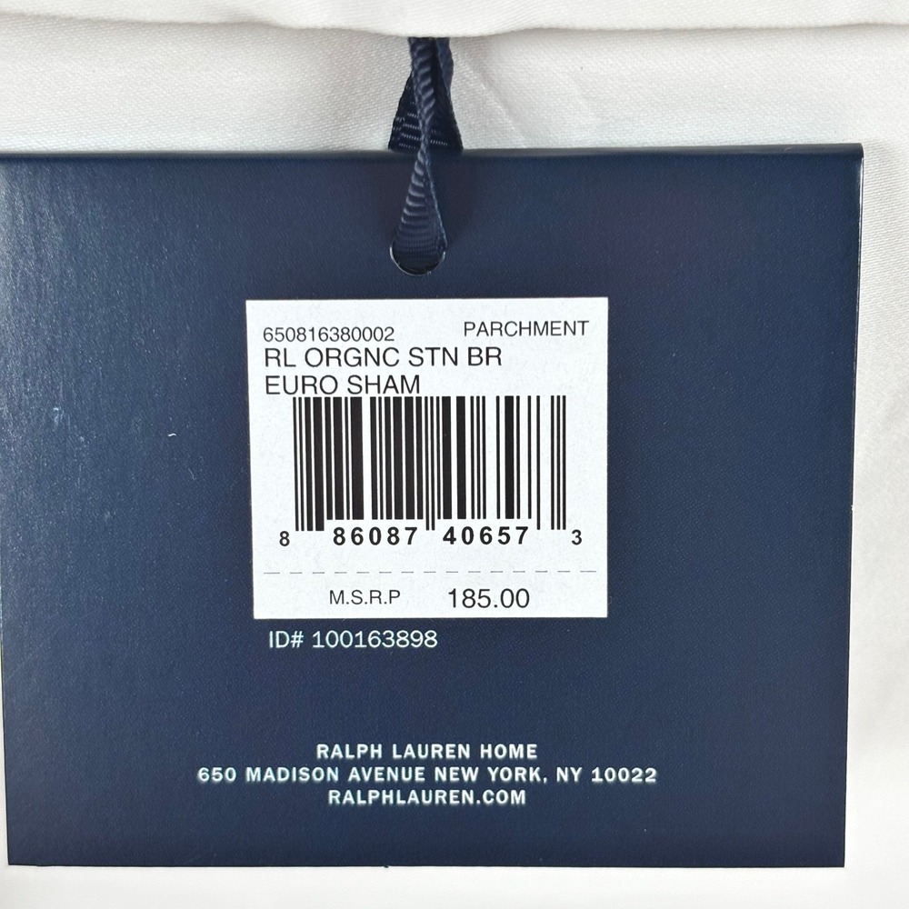 Ralph Lauren Organic Sateen Border European Sham Parchment 26x26 Neutral Lux NEW - Picture 8 of 8